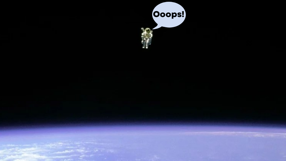 Astronaut floating in the space saying oops